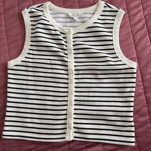 Sleeveless Striped Button-Front Tank Top - Black & Cream